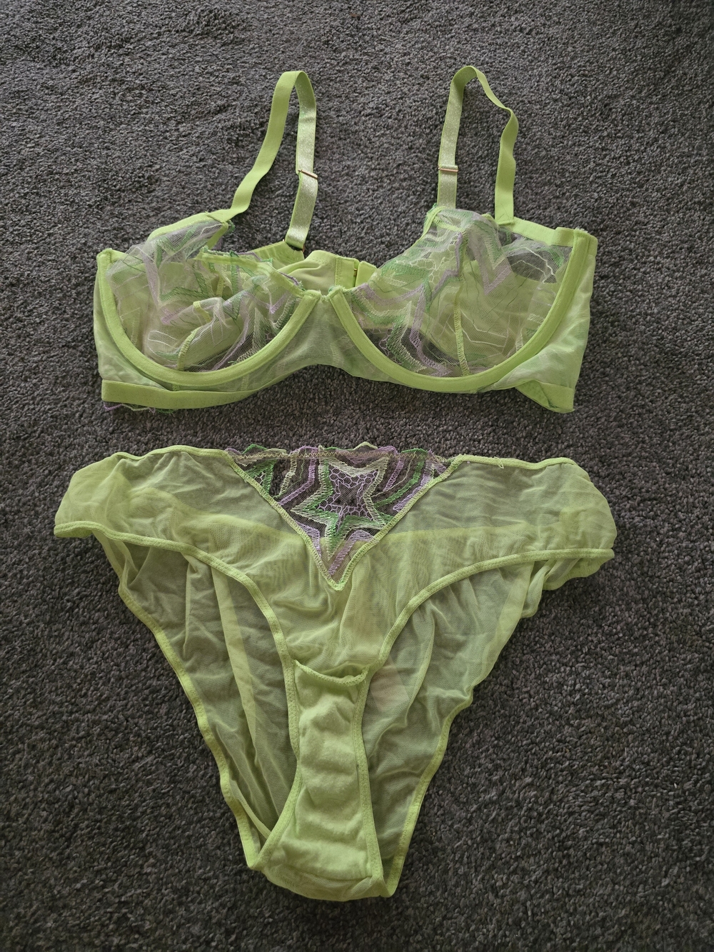 Savage X Fenty Neon Lime Sheer Lace Underwire Bra & Brief Set